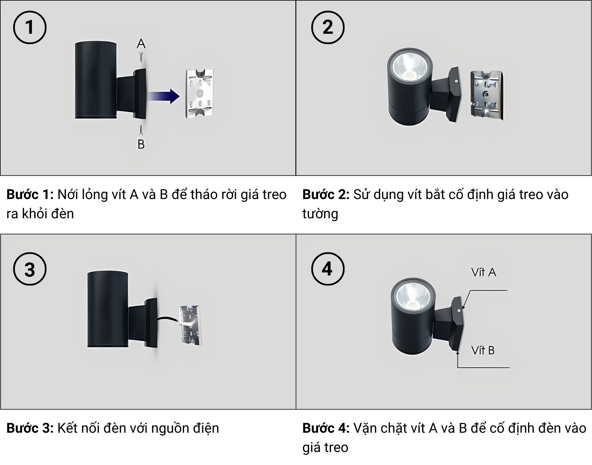 Hướng dẫn lắp đặt đèn LED gắn tường Rạng Đông GT20.1P 20W