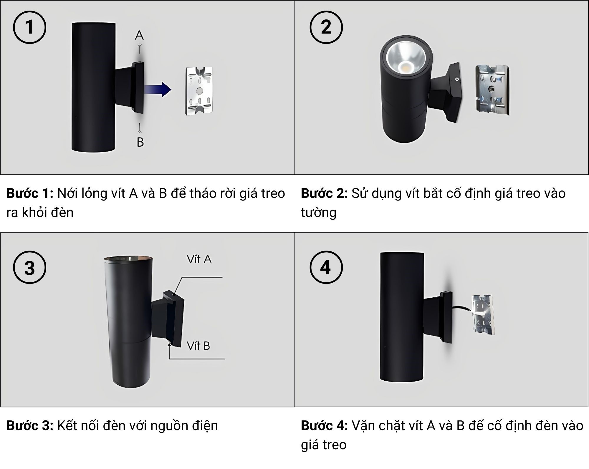 Hướng dẫn lắp đặt đèn LED gắn tường Rạng Đông GT20.2P 30W
