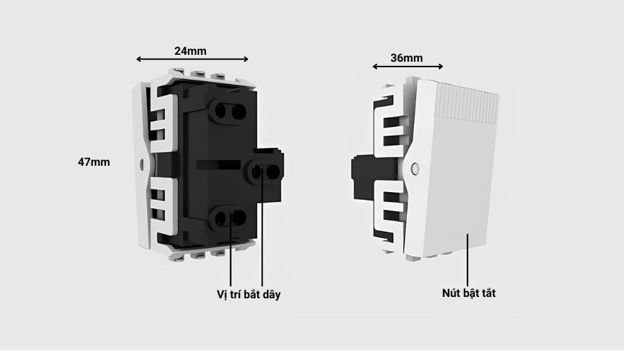Cấu tạo của hạt công tắc âm tường 2 chiều Rạng Đông