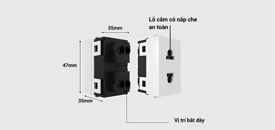 Cấu tạo của hạt ổ cắm đơn âm tường Rạng Đông HOC01 1C/16A