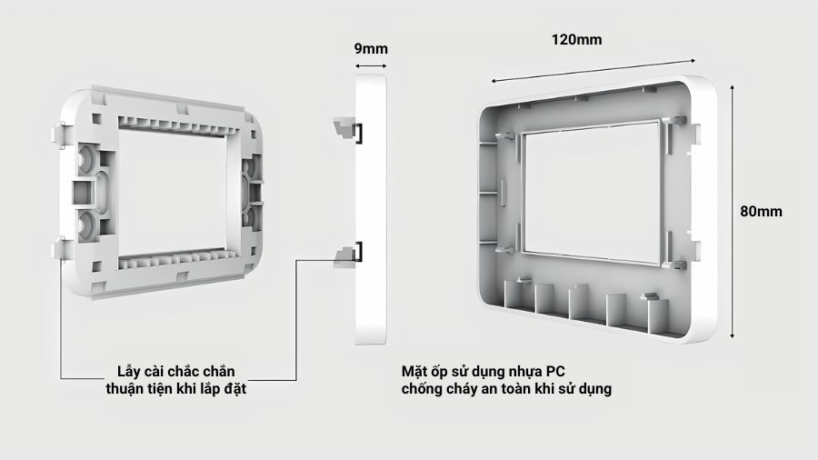 Cấu tạo của mặt công tắc ổ cắm ba âm tường Rạng Đông MOC01 80x120x9/3H