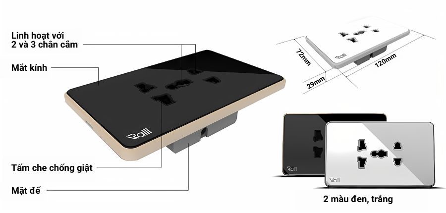 Cấu tạo của ổ cắm âm tường Rạng Đông OCAT04K