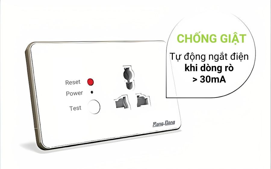 Thiết kế tiện lợi với nút báo đỏ và nút test chống giật