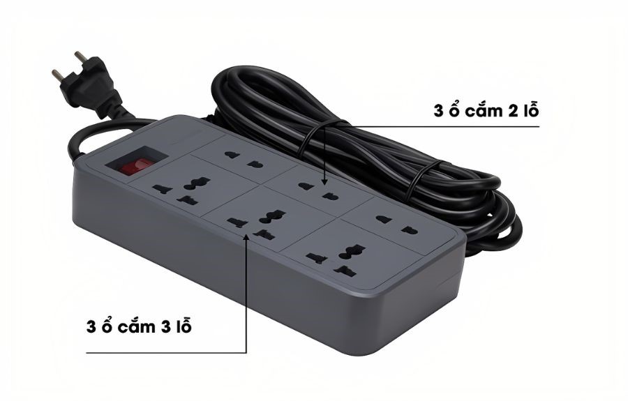 Ổ cắm đa năng 5m Rạng Đông OC06.V2 tương thích với nhiều loại phích cắm
