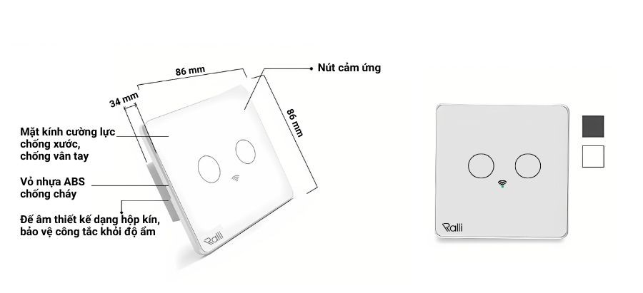 Cấu tạo của công tắc cảm ứng Rạng Đông CTCU.WF V.02T