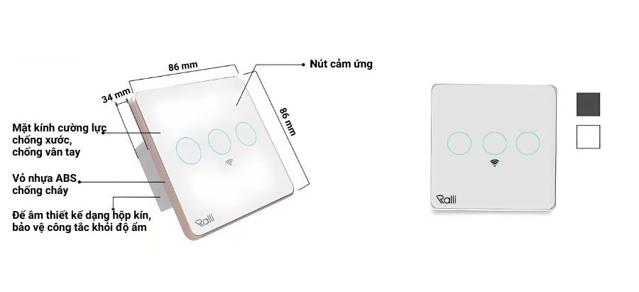 Cấu tạo của công tắc cảm ứng Rạng Đông CTCU.WF V.03T