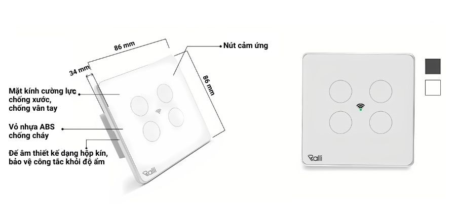Cấu tạo của công tắc cảm ứng Rạng Đông CTCU.WF V.04T