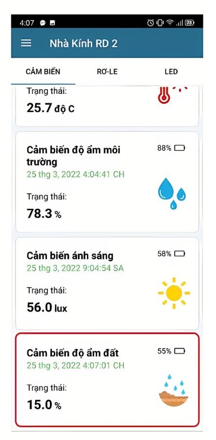 Thông số độ ẩm đất của môi trường