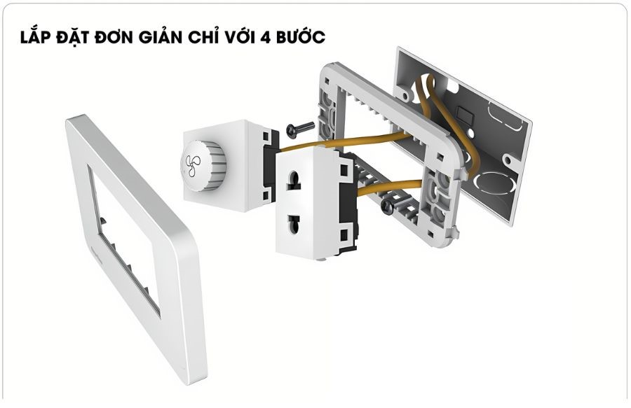 Hướng dẫn lắp đặt hạt ổ cắm đơn âm tường Rạng Đông HOC01 1C/16A