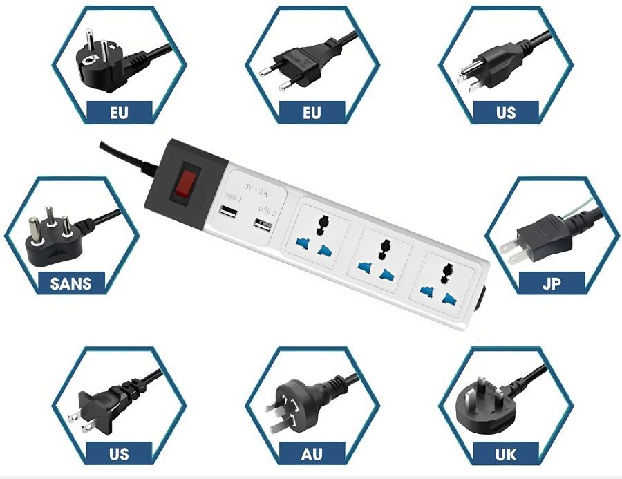 Ổ cắm đa năng USB 3m Rạng Đông OC02.USB tương thích với nhiều loại phích cắm