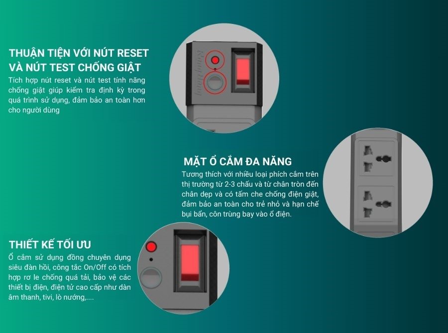 Ưu điểm của ổ cắm đa năng chống giật 5m Rạng Đông OC04