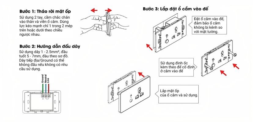 Hướng dẫn lắp đặt ổ cắm chống giật âm tường Rạng Đông OCAT01 1C/16A