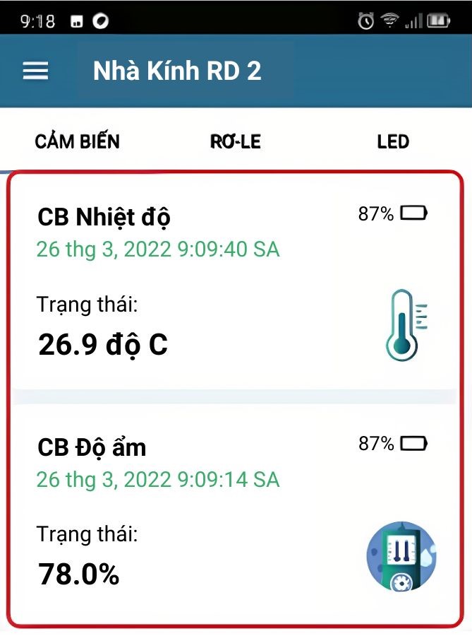 Thông số cảm biến nhiệt độ, độ ẩm môi trường