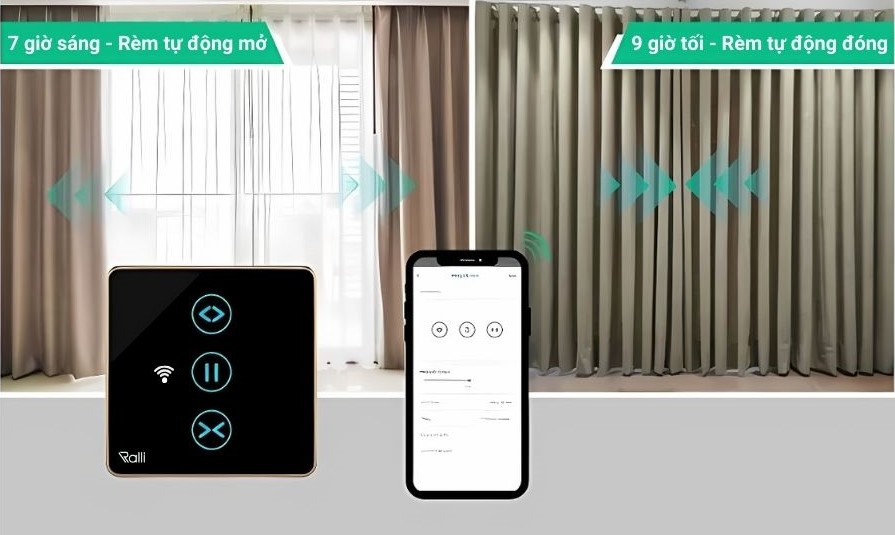 Công tắc cảm ứng rèm Rạng Đông CTCU.WF V.REMT MN hẹn giờ tiện lợi
