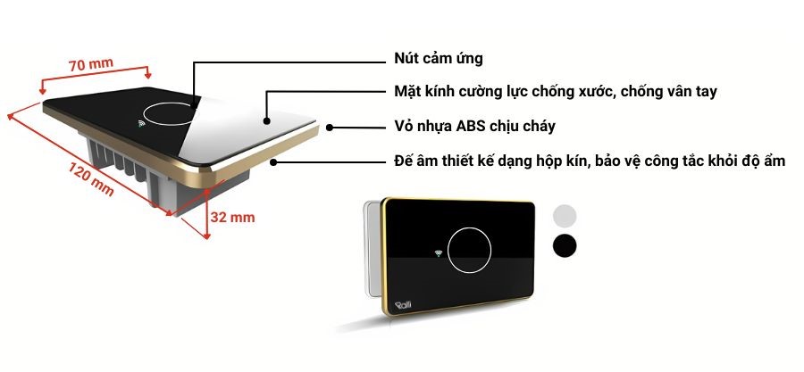 Cấu tạo của công tắc cảm ứng Rạng Đông CTCU.WF CN.01T.2W.SP