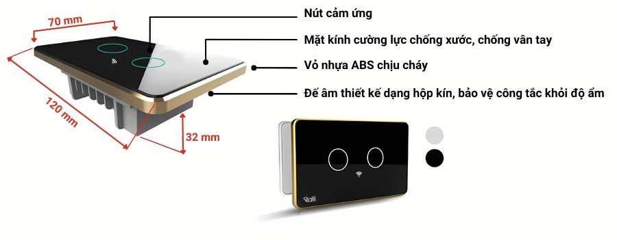 Cấu tạo của công tắc cảm ứng Rạng Đông CTCU.WF CN.02T.2W.SP