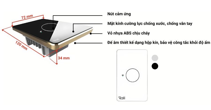 Cấu tạo của công tắc thông minh Rạng Đông CTCU.WF CN.01T MN