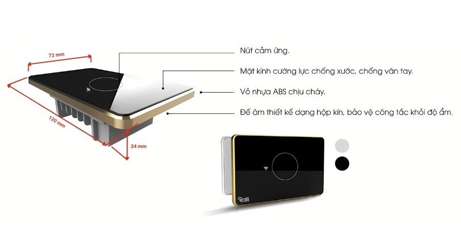 Cấu tạo của công tắc thông minh Rạng Đông CTCU.WF CN.01T