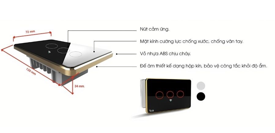 Cấu tạo của công tắc thông minh Rạng Đông CTCU.WF CN.03