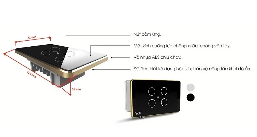 Cấu tạo của công tắc thông minh Rạng Đông CTCU.WF CN.04T