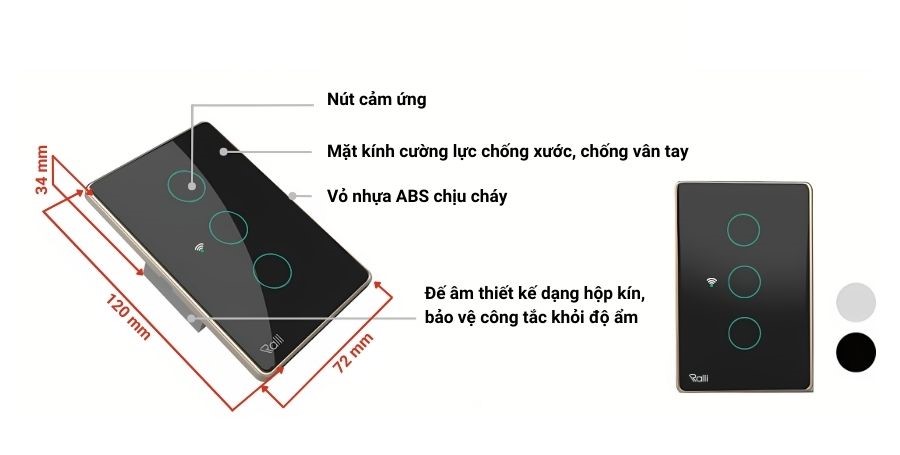 Cấu tạo của công tắc thông minh Rạng Đông CTCU.WF CN.03T MN