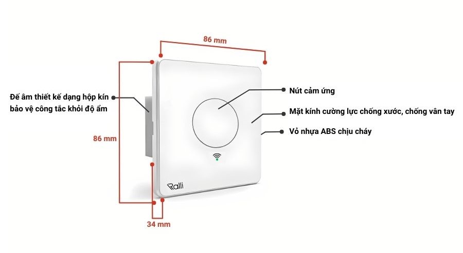Cấu tạo của công tắc cảm ứng Rạng Đông CTCU.WF V.01T MN