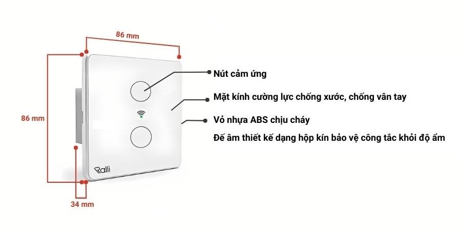 Cấu tạo của công tắc cảm ứng Rạng Đông CTCU.WF V.02T MN