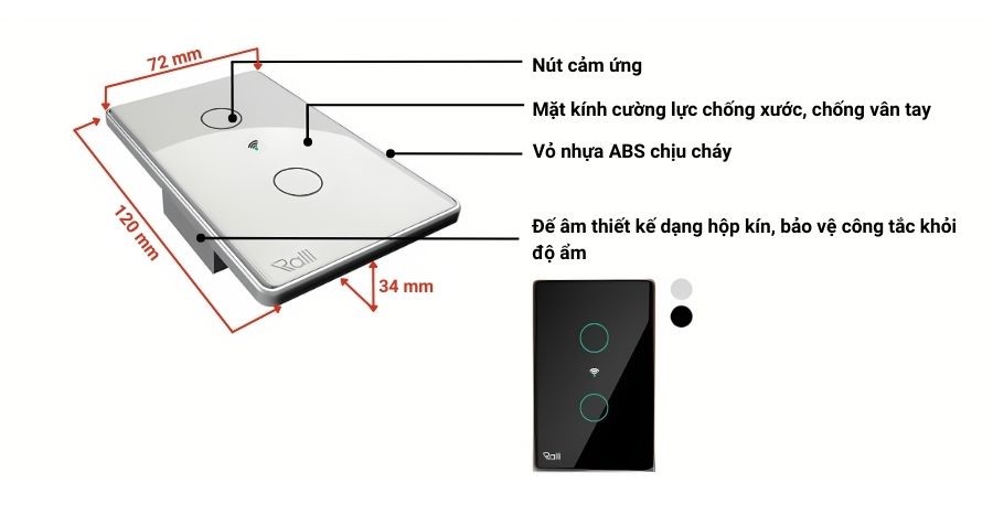 Cấu tạo của công tắc thông minh Rạng Đông CTCU.WF CN.02T MN