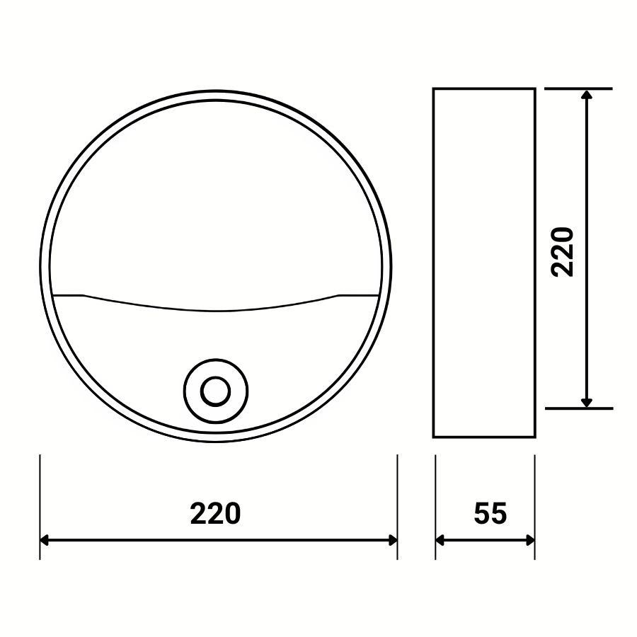 Kích thước đèn LED gắn tường cảm biến Rạng Đông GT16.PIR 180x55/15W