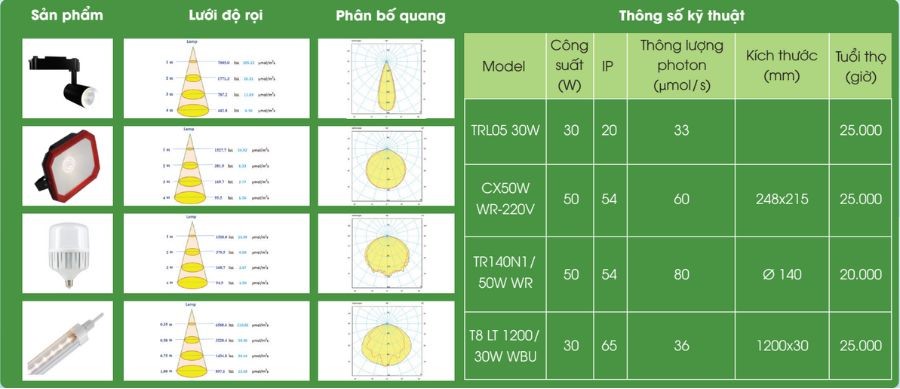 Tổng hợp đèn LED trồng cây xanh trong nhà Rạng Đông