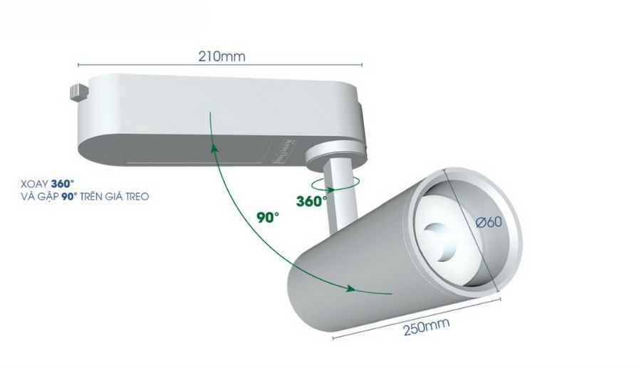 Kích thước của đèn LED tracklight Rạng Đông TRL05 30W