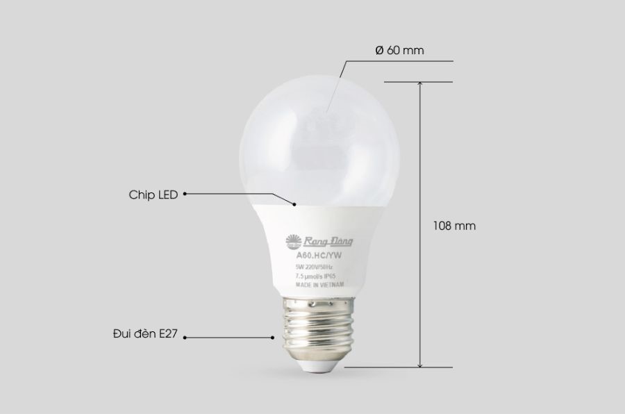 Cấu tạo của đèn LED hoa cúc Rạng Đông A60.HC/YW