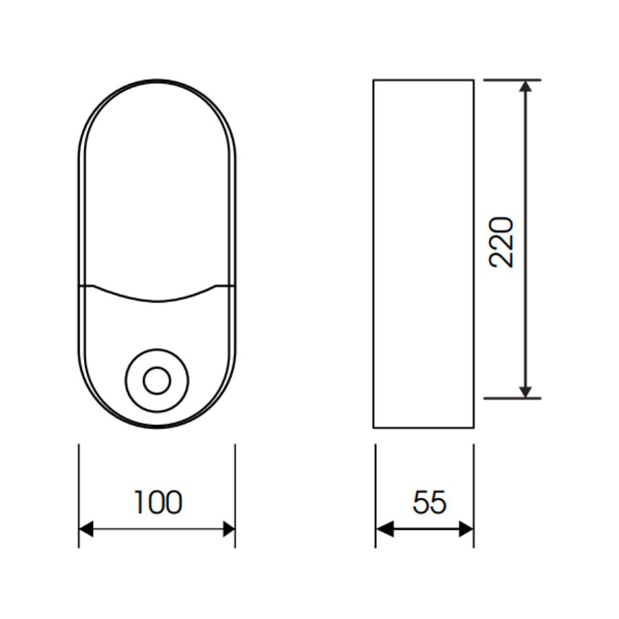Kích thước đèn LED gắn tường cảm biến Rạng Đông GT16.PIR 220x100/15W