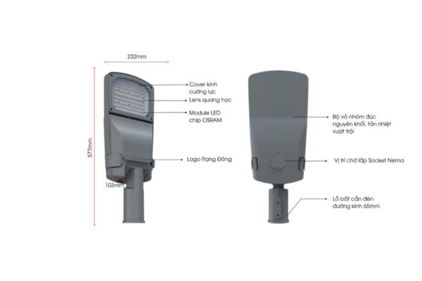 Cấu tạo của đèn LED chiếu sáng đường CSD10 100W 4000K