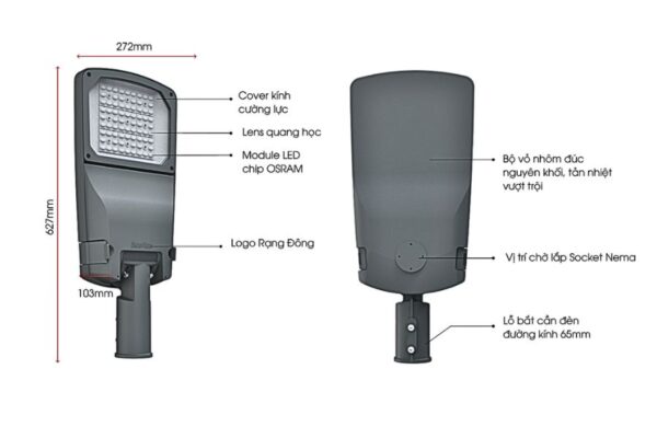 Cấu tạo đèn LED chiếu sáng đường CSD10 150W 4000K