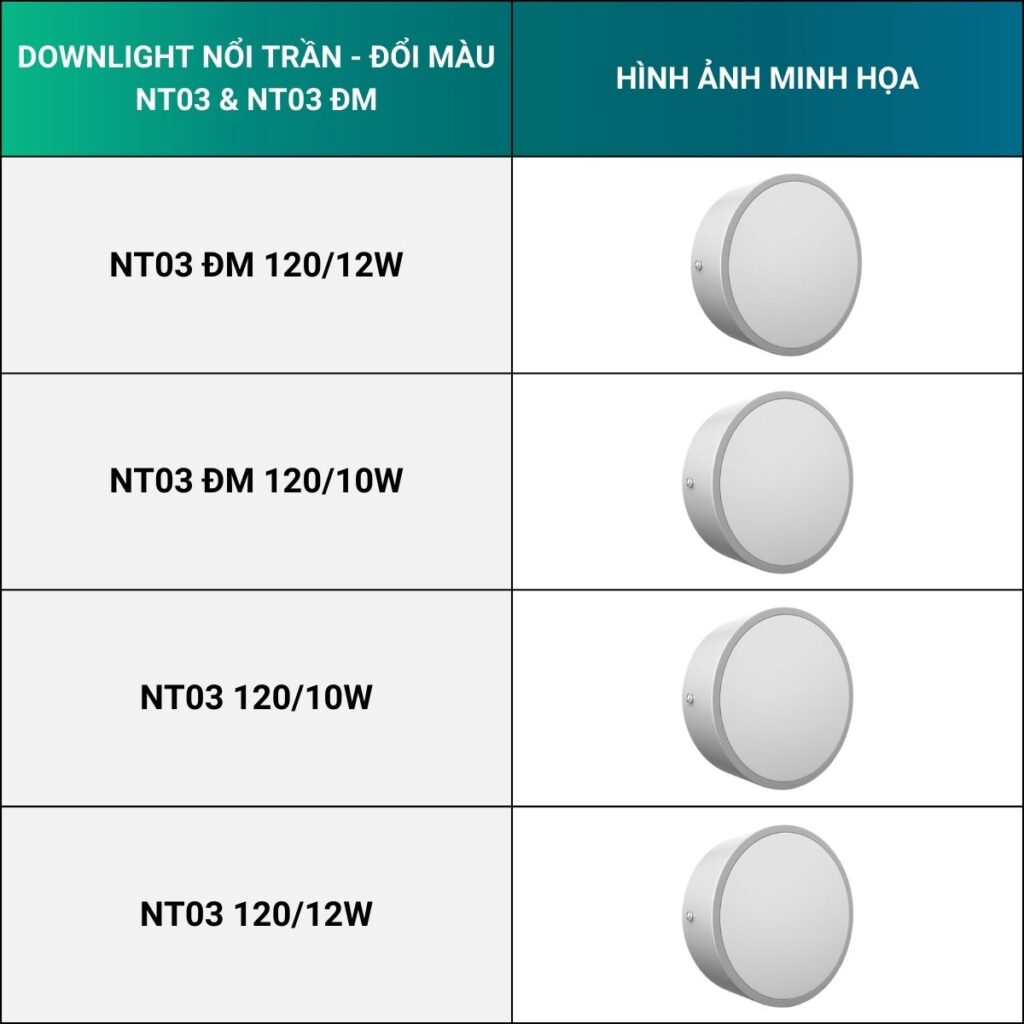 Tổng hợp các loại Đèn LED Downlight nổi trần Rạng Đông NT03