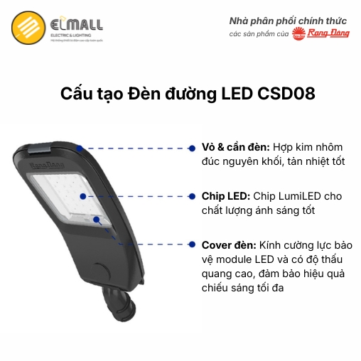 cấu tạo đèn đường led csd08 rạng đông