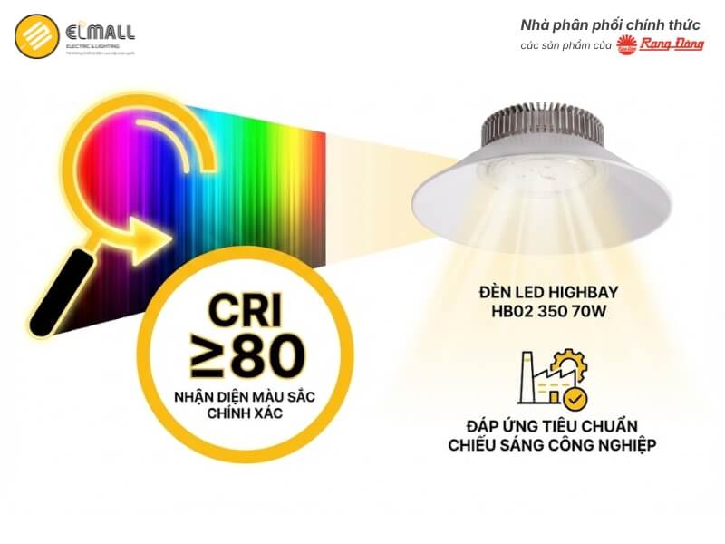Đèn LED Nhà Xưởng Highbay HB02 350 70W đạt chỉ số hoàn màu CRI ≥80