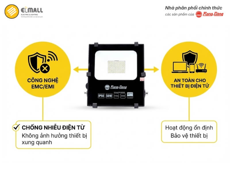 Đèn Pha LED Rạng Đông CP06 50W ứng dụng công nghệ EMC/EMI, chống nhiễu điện từ hiệu quả