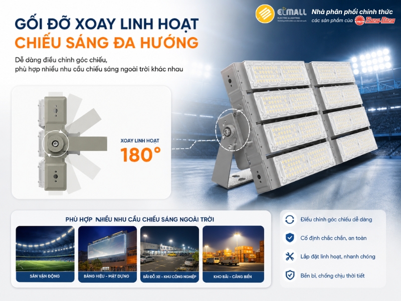 đèn pha 400w rạng đông thiết kế xoay linh hoạt
