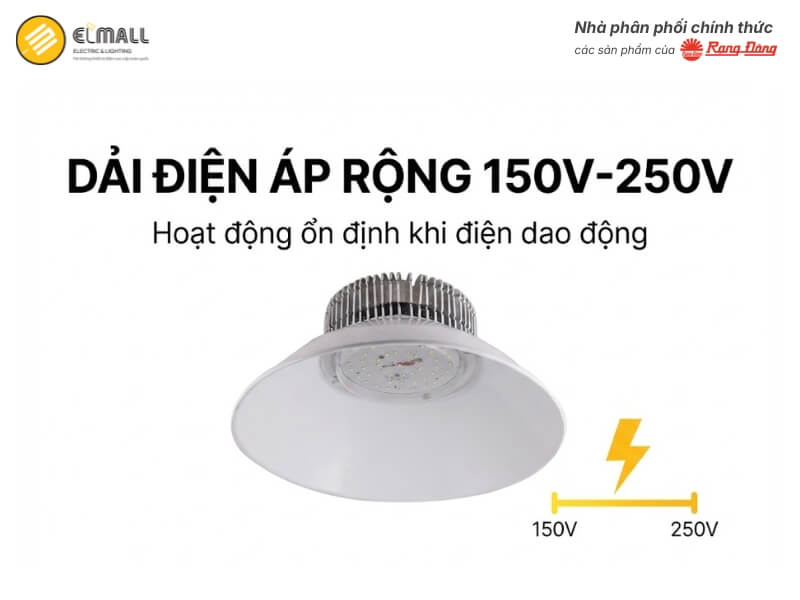 Đèn LED Nhà Xưởng Highbay HB02 350 50W hoạt động ổn định với dải điện áp 150V-250V/50Hz