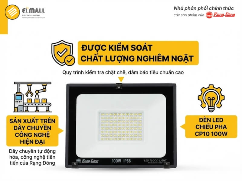 Đèn LED chiếu pha CP10 100W được sản xuất trên dây chuyền công nghệ hiện đại