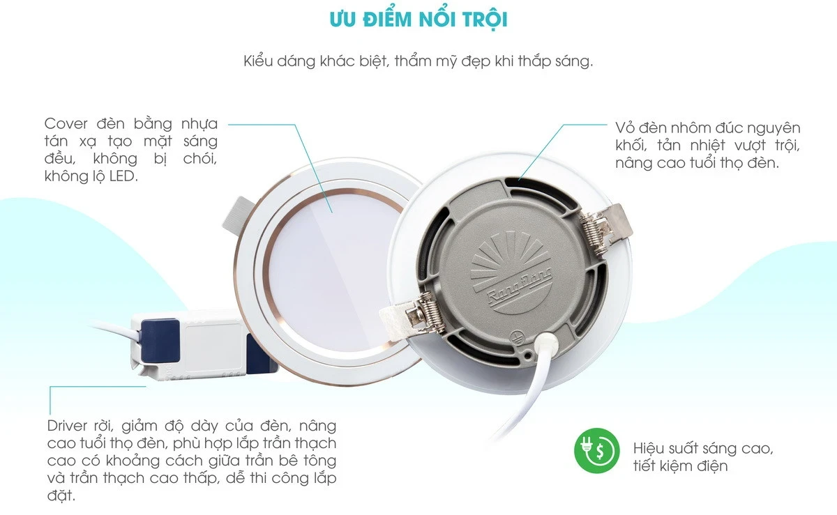 Ưu điểm nổi bật của đèn LED âm trần thông minh Rạng Đông AT20.BLE 110/12W
