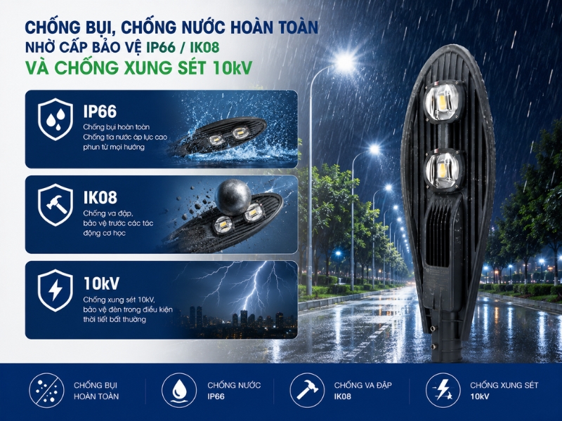 đèn đường led 120w csd02 có cấp bảo vệ ip66 ik08