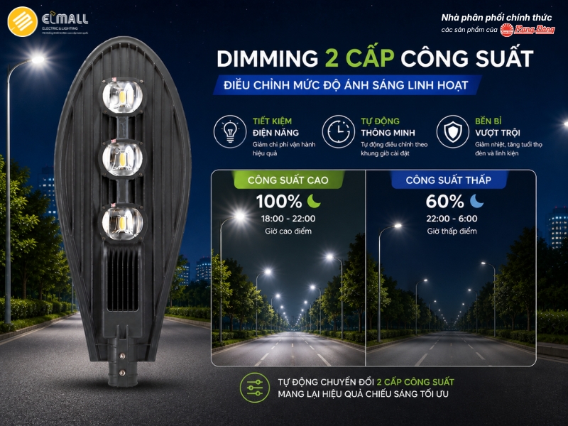 đèn đường chiếc lá 200w dimming 2 cấp