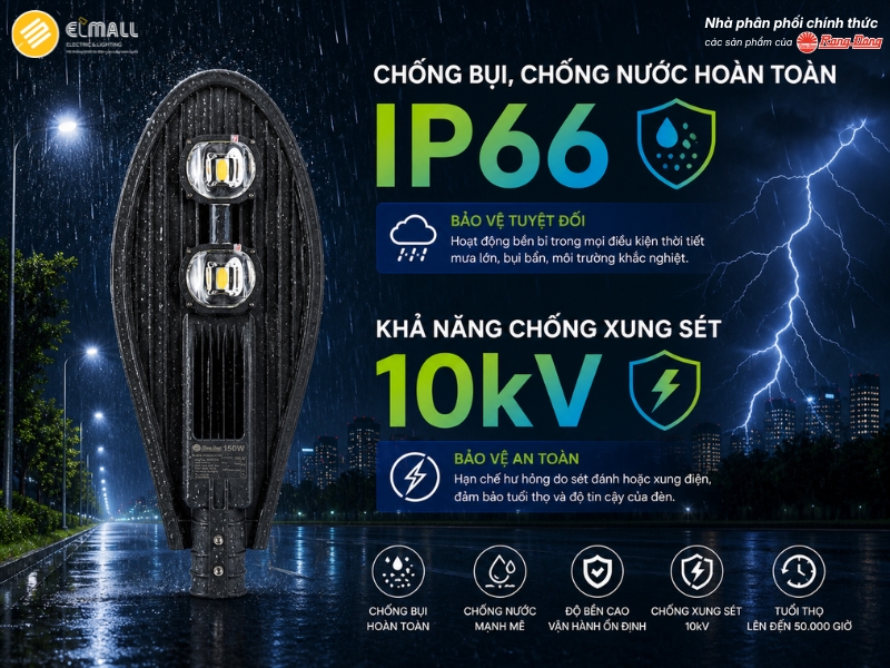 đèn đường 150w rạng đông có cấp bảo vệ IP66/IK08