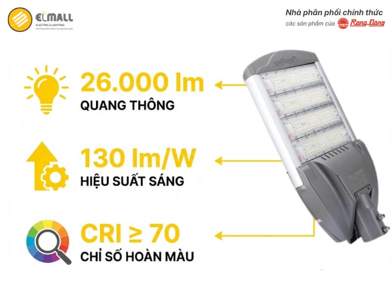 Đèn LED chiếu sáng đường CSD04 200W đạt quang thông 26.000 lm