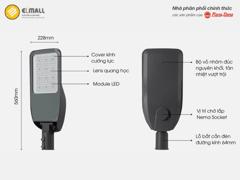 Cấu tạo 6 bộ phận đèn LED chiếu sáng đường CSD12 120W