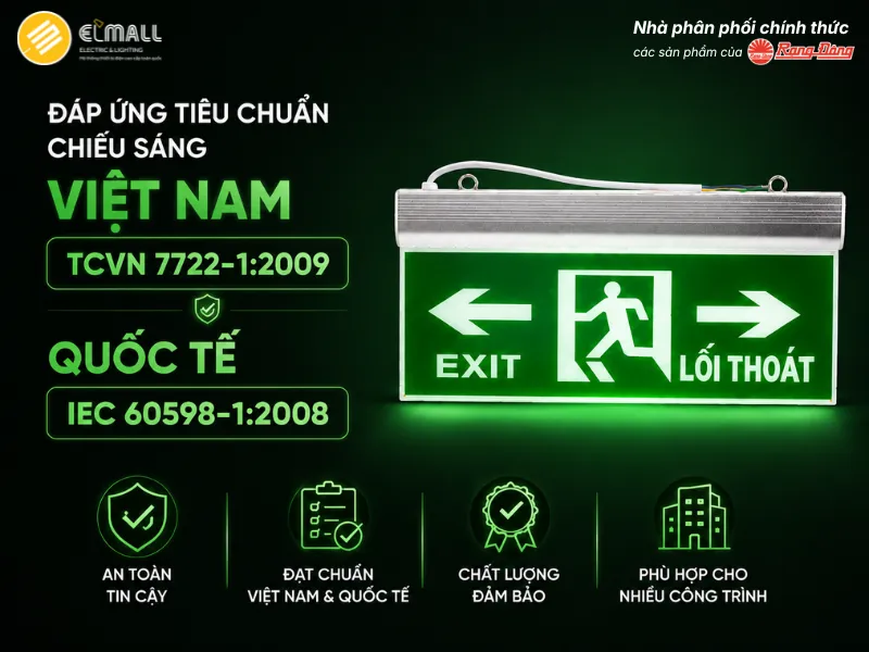 Đèn Exit 1 mặt đạt chuẩn TCVN và IEC