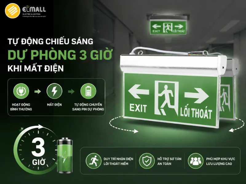 Đèn exit CD01 40x20/2.2W pin dự phòng 3 giờ